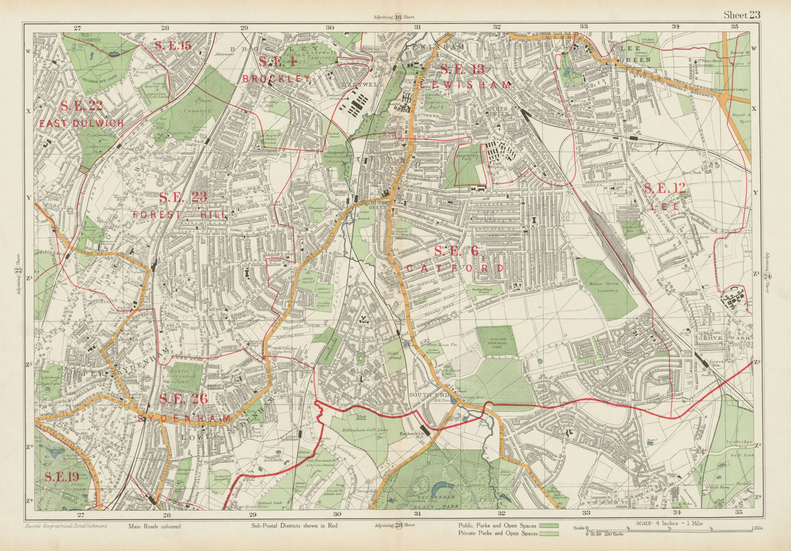 CATFORD Brockley Lee Lewisham East Dulwich Forest Hill Sydenham. BACON 1934 map